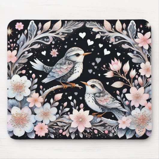 クリスマスの背景に愛鳥 マウスパッド (正面)