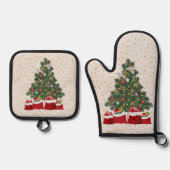 クリスマスの背景グレーの亀の鳩 鍋つかみ&鍋敷きセット (正面)