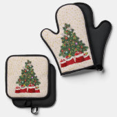 クリスマスの背景グレーの亀の鳩 鍋つかみ&鍋敷きセット (正面/裏面)