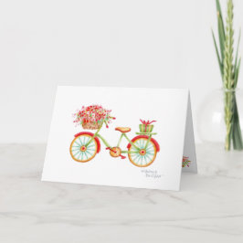 クリスマスの自転車のフラワーバスケットの無地カード シーズンカード