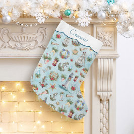 クリスマスの航海灯台船 名前を追加 ラージクリスマスストッキング