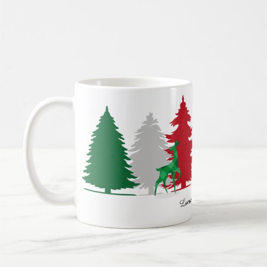クリスマスの色あふれる木々 コーヒーマグカップ (左)