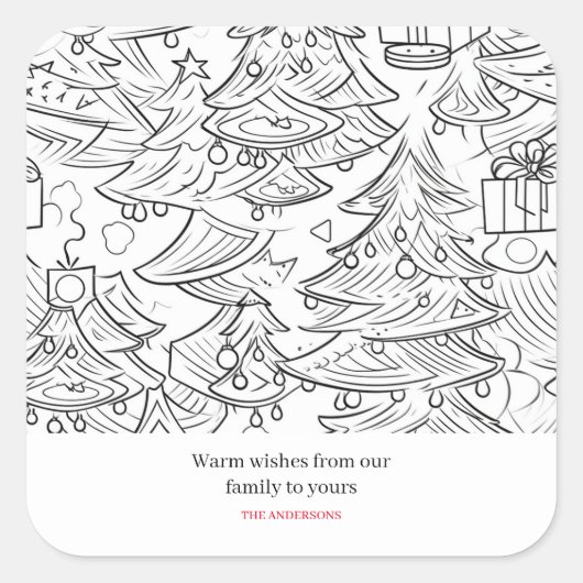 クリスマスの色の輪郭 スクエアシール (正面)