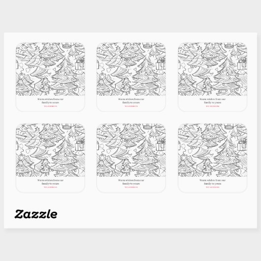 クリスマスの色の輪郭 スクエアシール (シート)