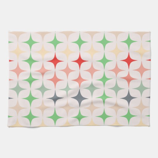 クリスマスの色モダンに輝く世紀中頃の星 キッチンタオル (横)