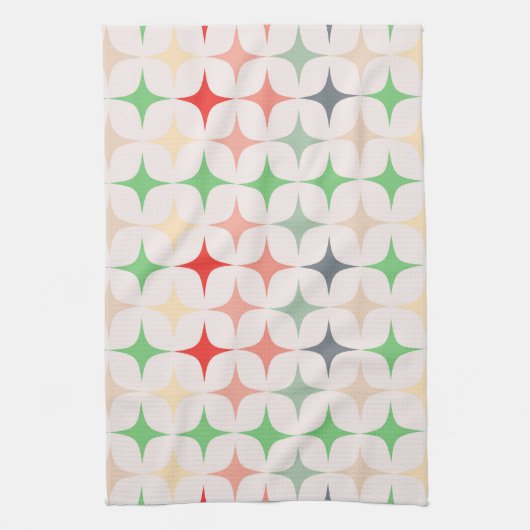 クリスマスの色モダンに輝く世紀中頃の星 キッチンタオル (縦)