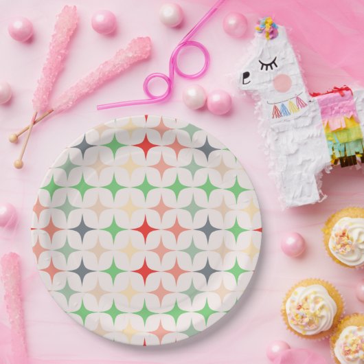 クリスマスの色モダンに輝く世紀中頃の星 ペーパープレート (パーティー)