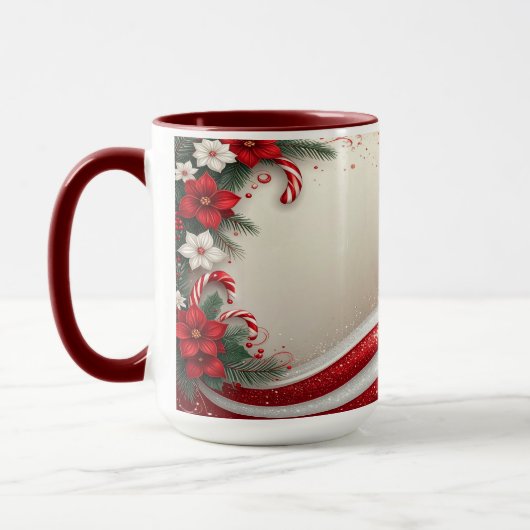 クリスマスの花とキャンディケーンのホリデーマグ マグカップ (左)