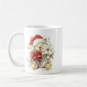 クリスマスの花とテディベアのサンタクロース コーヒーマグカップ (左)