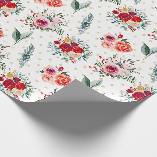 クリスマスの花と常緑樹のパターン ラッピングペーパー (角)