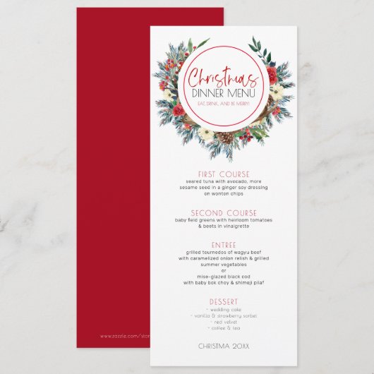 クリスマスの花と鹿の角のリース 招待状 (正面/裏面)