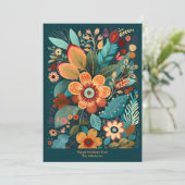 クリスマスの花のフォークアート 深い森の緑のホリデー シーズンカード (スタンド正面)