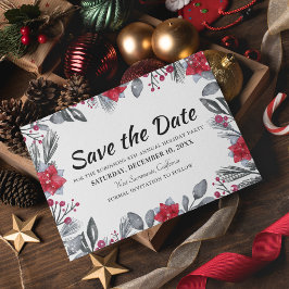 クリスマスの花のホリデーパーティーのSave the Date 案内ポストカード