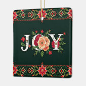 クリスマスの花のボーダーにJOY セラミックオーナメント (左)