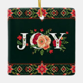 クリスマスの花のボーダーにJOY セラミックオーナメント (正面)