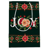 クリスマスの花のボーダーにJOY ミディアムペーパーバッグ (正面)
