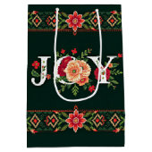 クリスマスの花のボーダーにJOY ミディアムペーパーバッグ (裏面)