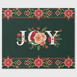クリスマスの花のボーダーにJOY ラッピングペーパー
