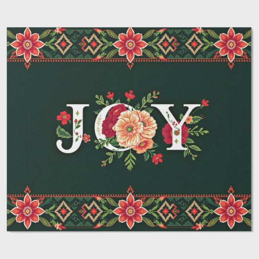 クリスマスの花のボーダーにJOY ラッピングペーパー (フラット)