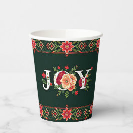 クリスマスの花のボーダーにJOY 紙コップ