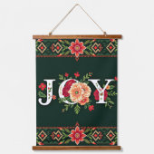 クリスマスの花のボーダー JOY 吊り下げ型タペストリー (正面)