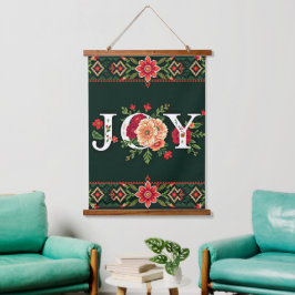 クリスマスの花のボーダー JOY 吊り下げ型タペストリー