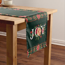 クリスマスの花の縁取りのJOY ショートテーブルランナー