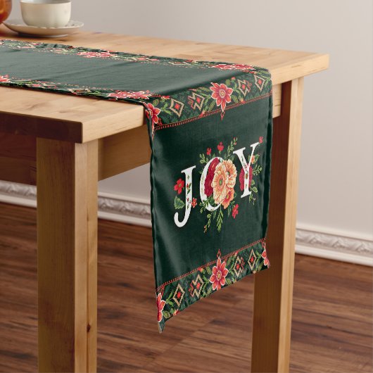 クリスマスの花の縁取りのJOY ショートテーブルランナー (インサイチュ)