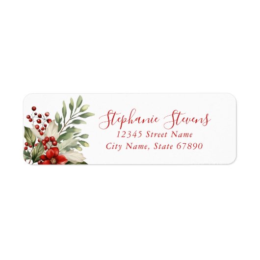 クリスマスの花柄リターンアドレス ラベル (正面)