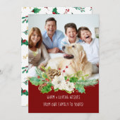 クリスマスの花水彩写真 赤 緑 金 シーズンカード (正面/裏面)