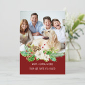 クリスマスの花水彩写真 赤 緑 金 シーズンカード (スタンド正面)