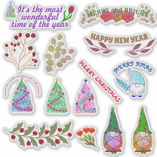 クリスマスの花葉と花 シール (正面)