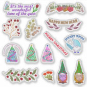 クリスマスの花葉と花 シール (正面)