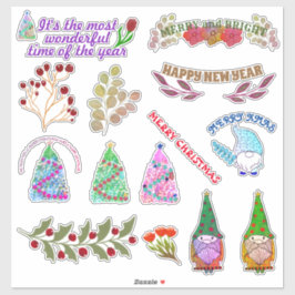 クリスマスの花葉と花 シール