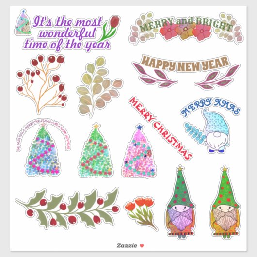 クリスマスの花葉と花 シール (シート)