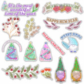 クリスマスの花葉と花 シール (正面)