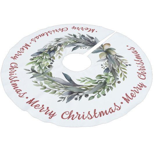 クリスマスの花輪と緑の休日ブラシ ブラッシュドポリエステルツリースカート (アングル)