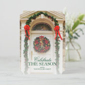 クリスマスの花輪のついた玄関ドア 招待状 (スタンド正面)