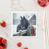 クリスマスの花輪の冬の馬 スタンダードカクテルナプキン (インサイチュ)
