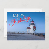 クリスマスの花輪を飾った灯台 シーズンポストカード (正面/裏面)