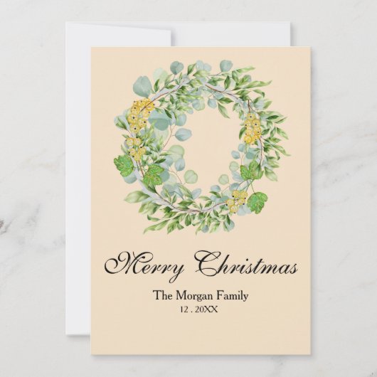 クリスマスの花輪 水彩 シーズンカード (正面)