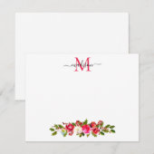 クリスマスの花飾り ホーリー ベリー モノグラム ノートカード (正面/裏面)