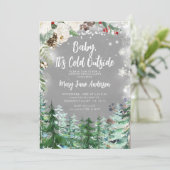 クリスマスの花飾り 白い雪の結晶 性別発表 招待状 (スタンド正面)
