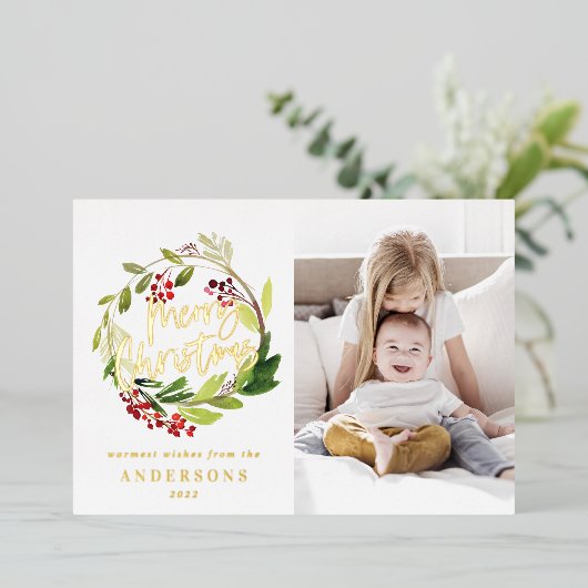 クリスマスの花1写真 箔シーズンカード (立ち正面)