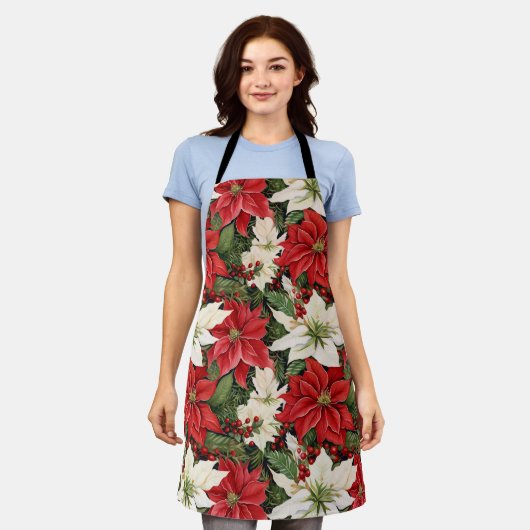 クリスマスの花 エプロン (着用した状態)