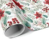 クリスマスの花 ポインセチア グリーン ラッピングペーパー (ロールコーナー)