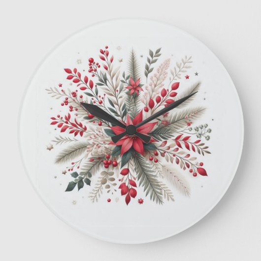 クリスマスの花 ラージ壁時計 (正面)