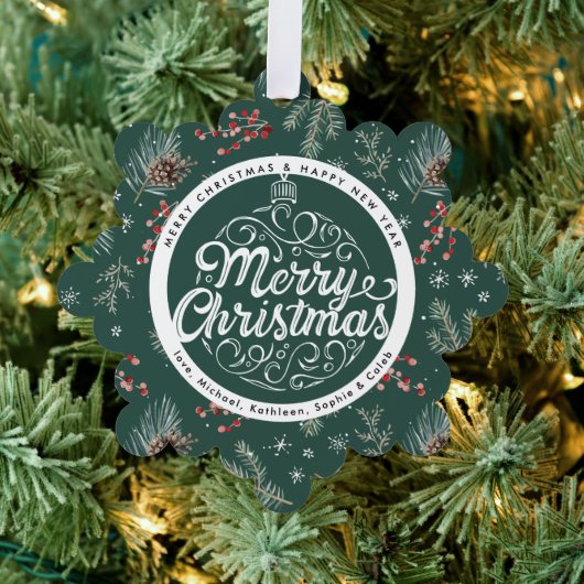 クリスマスの花 | 赤と緑のボタニカル オーナメントカード (インサイチュ (木))
