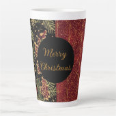 クリスマスの花 赤 金 黒 メリークリスマス カフェラテマグ (正面)