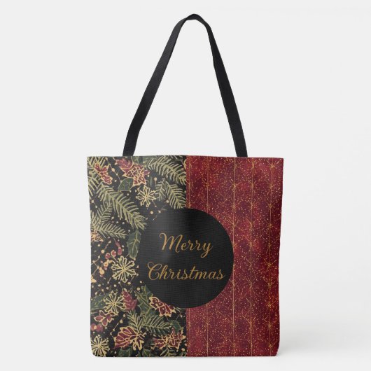クリスマスの花 赤 金 黒 メリークリスマス トートバッグ (正面)